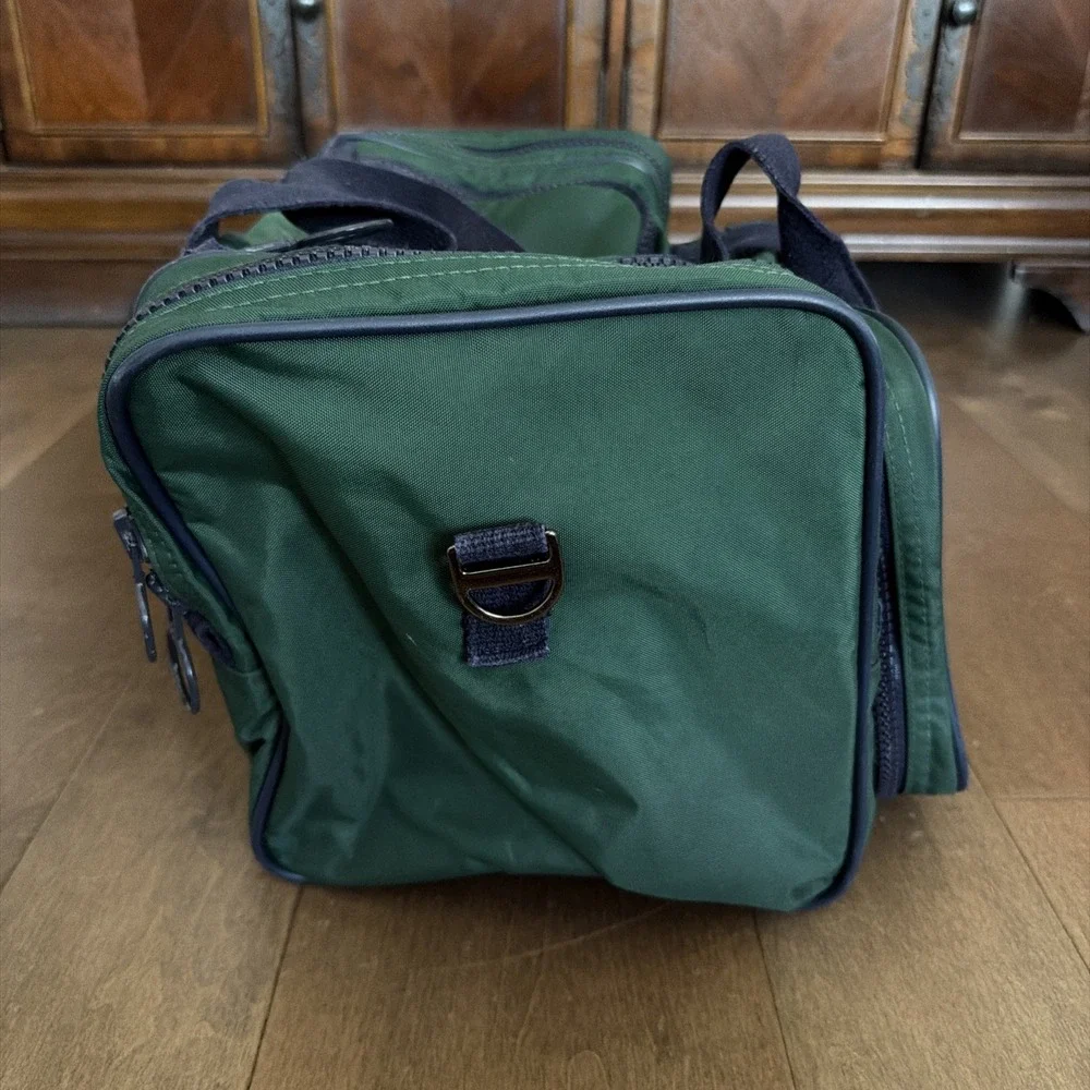 Lands' End Square Duffle Bag Overnight Blue Green Nylon USA Made Used